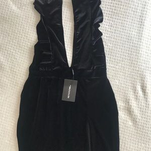 PLT Black Velvet Plunge Split Leg Dress